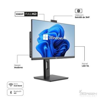 Imagem de Computador All In One 24" Preto, Intel Core i5 9400, 8GB DDR4, SSD 1TB, Windows 11 Original, Webcam, Wifi, Bluetooth, 3Green Unique