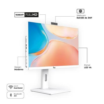Imagem de Computador All In One Branco I5 6ª Geração 64gb Ram Ssd 240gb Windows 10 Tela 24" Com Webcam e Ajuste de Altura