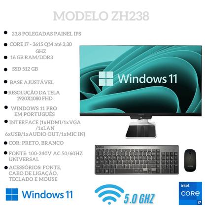 Imagem de Computador All in One Intel Core I7 Ssd 512gb 16Gb Ram Tela 23,8 Pol Full HD Windows 11 Kit Completo Teclado Mouse sem fio Webcam Integrada office