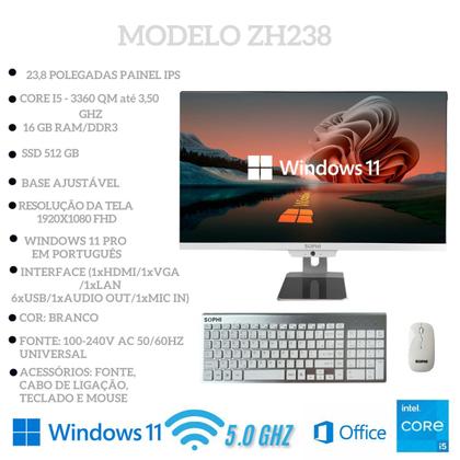 Imagem de Computador All In One Intel I5 16GB ram Ssd 512GB Pc Completo Tela 23,8 Wifi Win11 Bluetooth teclado mouse sem fio pacote office Webcam 5.0mp