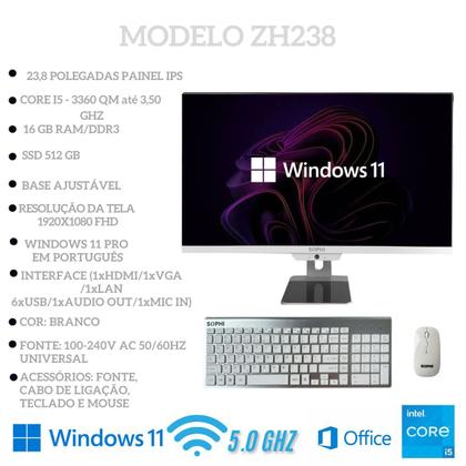 Imagem de Computador All In One Intel I5 16GB ram Ssd 512GB PC Completo Tela 23,8 Wifi Windows 11 Bluetooth teclado mouse sem fio pacote office Webcam 5.0mp