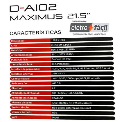 Imagem de Computador Completo ALL-IN-ONE Intel Core i3 21,5 Polegadas Ssd 128GB e 4GB Ram