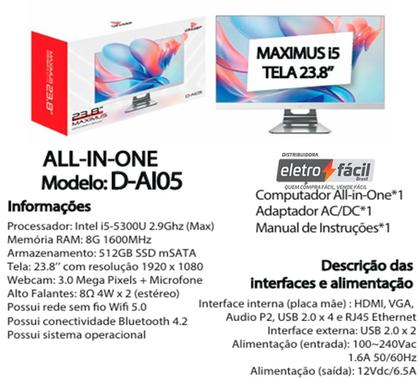 Imagem de Computador Completo ALL-IN-ONE Intel Core i5 23,8 Polegadas SSD 512GB e 8GB RAM