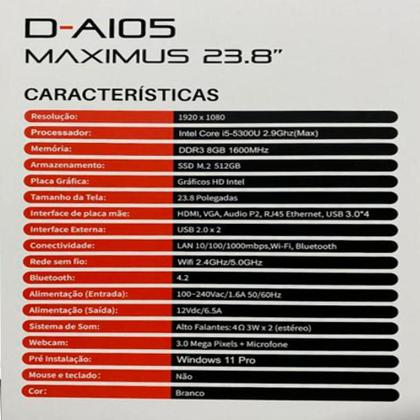 Imagem de Computador Completo ALL-IN-ONE Intel Core i5 23,8 Polegadas SSD 512GB e 8GB RAM