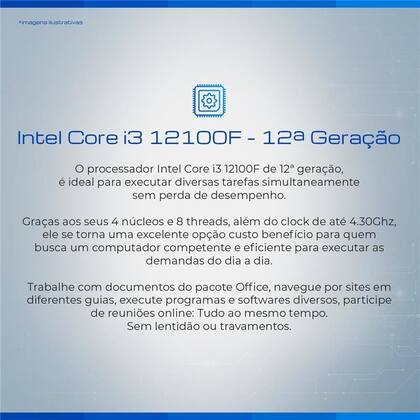 Imagem de Computador Completo BluePC PRO - Intel Core i3 12100F(12ª Geração), 16GB DDR4, SSD 1TB, Gráficos Geforce, Fonte 500W, Windows 11 Pro, Monitor LED 20"