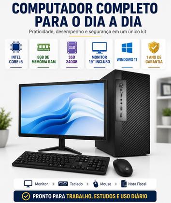 Imagem de Computador Completo Core i5 8GB SSD 240GB Monitor 19 Teclado Mouse Trabalho Estudos Pronto Para Uso