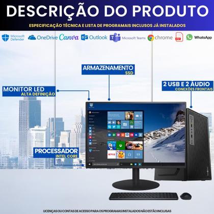 Imagem de Computador Completo Fácil Office, Intel Core i5, 16GB RAM, SSD 240GB, Monitor LED 20 polegadas, mouse, teclado, bivolt, Windows 10 Pro