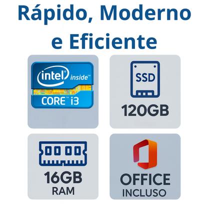Imagem de Computador Completo, Intel Core i3, SSD 120GB, 16GB RAM, Monitor 19, Kit Teclado e Mouse, Pronto Para Uso