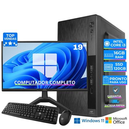 Imagem de Computador Completo, Intel Core i3, SSD 120GB, 16GB RAM, Monitor 19, Kit Teclado e Mouse, Pronto Para Uso