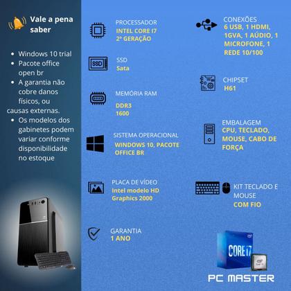 Imagem de Computador Cpu Core i7 16GB 1TB ssd Kit teclado e mouse - PC Master