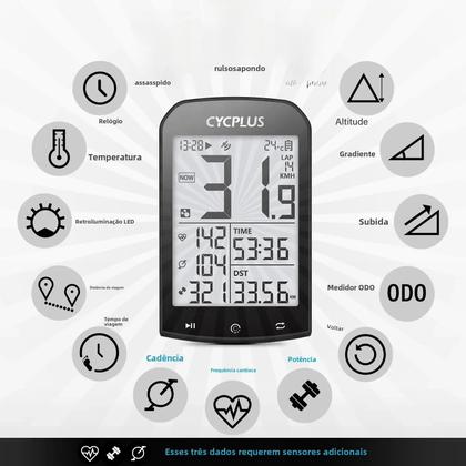 Imagem de Computador de Bicicleta Cycplus M1 com Bluetooth 5.0, ANT+ e GPS - Compatível com Garmin e Zwift