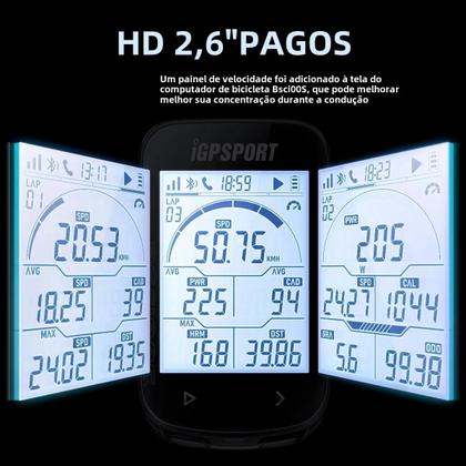 Imagem de Computador de Bicicleta GPS IGPSport BSC100S - Odômetro e Velocímetro com Tela Grande e Sensores