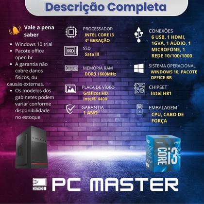 Imagem de Computador Desktop Core i3 4ª Geração 3.50MHz 16gb ddr3 512gb ssd sata PC Master