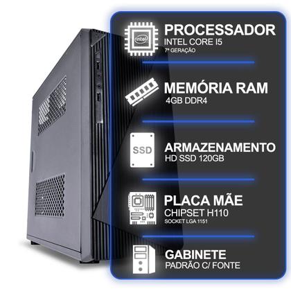 Imagem de Computador Desktop, Intel Core I5 7º Geração, 4GB RAM, HD SSD 120GB, Conexões USB/VGA/HDMI/LAN/SOM