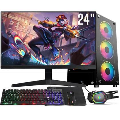 Imagem de Computador Gamer Completo Intel Core i7 8GB SSD 512GB Kit Gamer com Headset Monitor 24" Windows 10 3green Flash