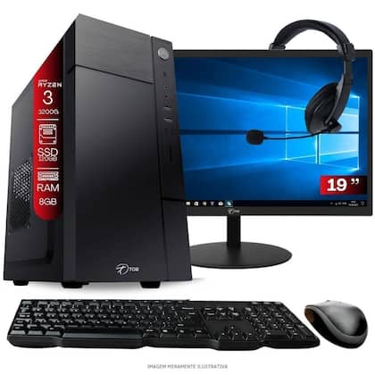 Computador Home Office Ryzen 3 3200G 8GB DDR4 SSD 120GB Radeon Veja 8 Windows 11 A320 Monitor 19 Pronto...