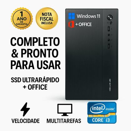 Imagem de Computador Intel Core i3 Completo, SSD 240GB, 16GB RAM, Monitor Led Hd 19 Polegadas, Kit Teclado e Mouse, Windows 11, Pacote Office, Pronto Para Uso