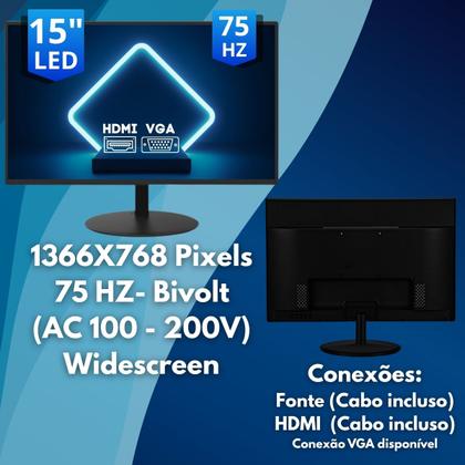 Imagem de Computador Office Completo Intel Core I3 8Gb SSD 120Gb Monitor 15 Caixa de Som