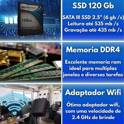Imagem de Computador Office Completo Intel Core I3 8Gb SSD 120Gb Monitor 15 Caixa de Som