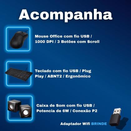 Imagem de Computador Office Completo Intel Core I3 8Gb SSD 120Gb Monitor 15 Caixa de Som