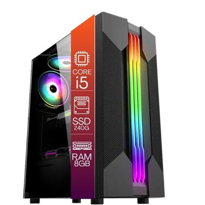 Imagem de Computador PC Gamer Completo TOB Intel Core i5 SSD 240GB 8GB Windows 10 Pro Trial Teclado/Mouse Mouse Pad Headset Monitor 19
