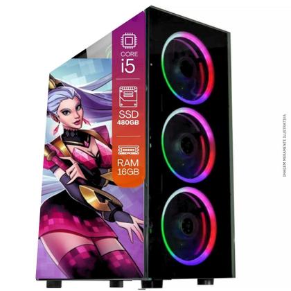 Imagem de Computador PC Gamer Completo TOB Intel Core i5 SSD 480GB 16GB Teclado Mouse Mouse Pad e Headset Gamer Joystick Monitor 23" Windows 10 Pro Trial