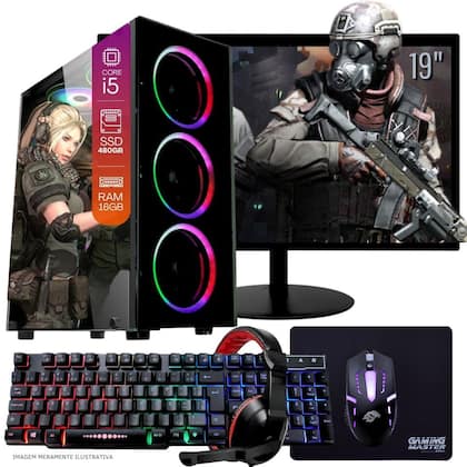 Computador PC Gamer Completo TOB Intel Core i5 SSD 480GB 16GB Teclado Mouse Mouse Pad e Headset Gamer...