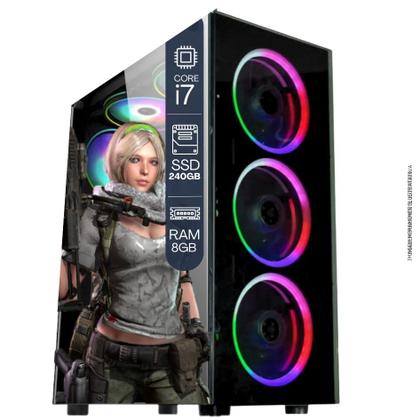 Imagem de Computador PC Gamer Completo TOB Intel Core i7 SSD 240GB 8GB Teclado Mouse Mouse Pad e Headset Gamer Monitor 19 Windows 11 Pro Trial