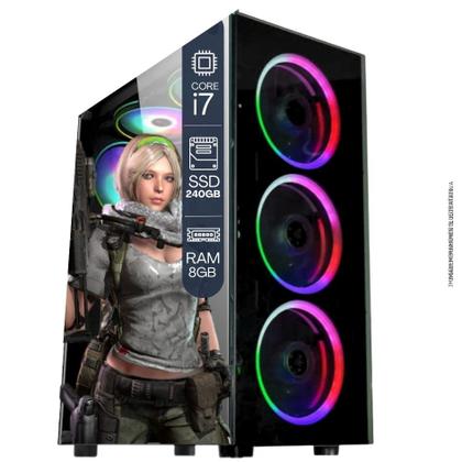 Imagem de Computador PC Gamer Completo TOB Intel Core i7 SSD 240GB 8GB Teclado Mouse Mouse Pad e Headset Gamer Monitor 19 Windows 11 Pro Trial