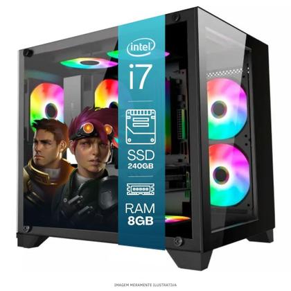 Imagem de Computador PC Gamer Completo TOB Intel Core i7 SSD 480GB 16GB Gab Aquário Teclado Mouse Mouse Pad e Headset Gamer Monitor 19 Windows 10 Pro Trial