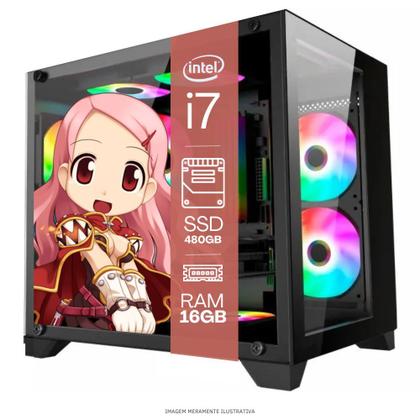 Imagem de Computador PC Gamer Completo TOB Intel Core i7 SSD 480GB 16GB Gabinete Aquário Teclado Mouse Mouse Pad e Headset Gamer Monitor 23" Windows 10 Pro Tria
