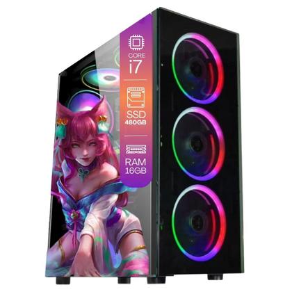 Imagem de Computador PC Gamer Completo TOB Intel Core i7 SSD 480GB 16GB Teclado Mouse Mouse Pad e Headset Gamer Joystick Monitor 19 Wind 10 Pro Trial