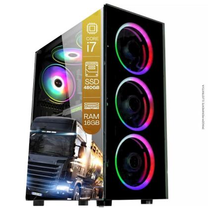 Imagem de Computador PC Gamer Completo TOB Intel Core i7 SSD 480GB 16GB Teclado Mouse Mouse Pad e Headset Gamer Joystick Monitor 23" Windows 10 Pro Trial