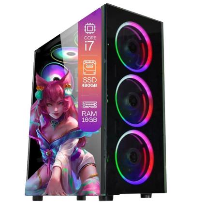 Imagem de Computador PC Gamer Completo TOB Intel Core i7 SSD 480GB 16GB Teclado Mouse Mouse Pad e Headset Gamer Monitor 19" Windows 10 Pro Trial