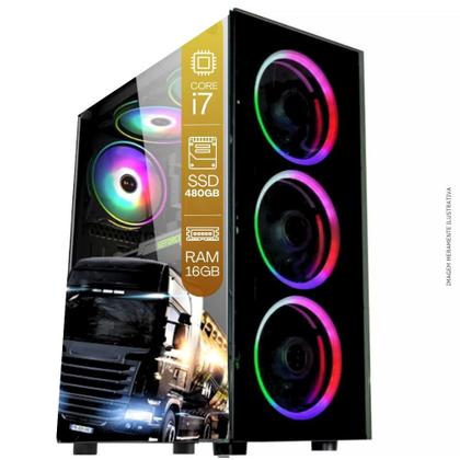 Imagem de Computador PC Gamer Completo TOB Intel Core i7 SSD 480GB 16GB Teclado Mouse Mouse Pad e Headset Gamer Monitor 23" Windows 10 Pro Trial