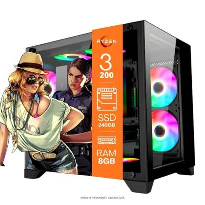 Imagem de Computador PC Gamer Home Office Ryzen 3 3200G 8GB DDR4 SSD 240GB Radeon Vega 8 Windows 11 A320 Monitor 19 Pronto para Uso