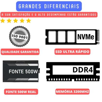 Imagem de Computador Skill Pro Intel 11ª Geração Core i5 11400F 8GB DDR4 Placa de vídeo Geforce 2GB SSD 256GB Windows 11 SP-021