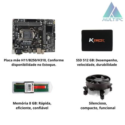 Imagem de Computador Slim Intel i3 6ª Geração Ram 8GB SSD 512GB Windows 11 Completo Monitor 19" e Kit Office