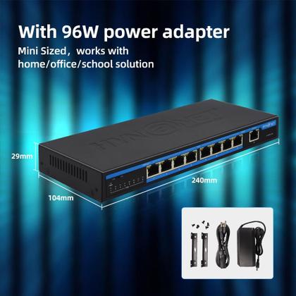 Imagem de Comutador Ethernet HYN @NET 9 portas Fast Ethernet PoE 8 PoE+ 96W