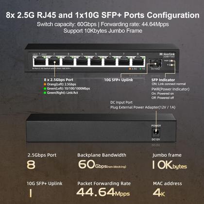 Imagem de Comutador Ethernet MokerLink de 8 portas 2,5 G com slot SFP de 10 G