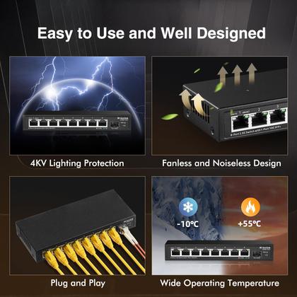 Imagem de Comutador Ethernet MokerLink de 8 portas 2,5 G com slot SFP de 10 G