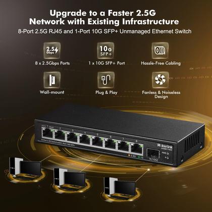 Imagem de Comutador Ethernet MokerLink de 8 portas 2,5 G com slot SFP de 10 G