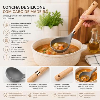 Imagem de Concha de Silicone 29,5cm Cabo Madeira Ergonômico Antiaderente Resistente ao Calor