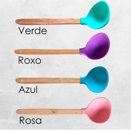 Imagem de Concha De Silicone Cabo Madeira 28Cm Utensilio Cozinha