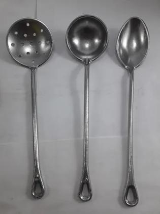 Imagem de Concha/escumadeira/colher Arroz Jogo 3 Peças Alumínio Batido