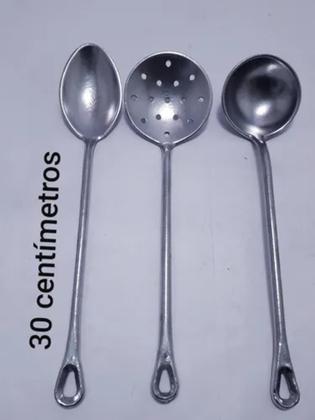 Imagem de Concha/escumadeira/colher Arroz Jogo 3 Peças Alumínio Batido