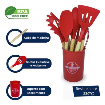 Imagem de Concha Escumadeira Jogo  Colheres E Talheres Silicone 12 peças