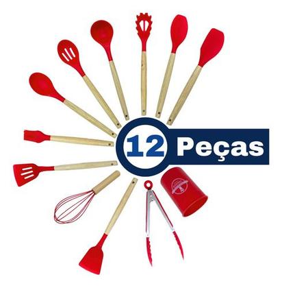 Imagem de Concha Escumadeira Jogo  Colheres E Talheres Silicone 12 peças