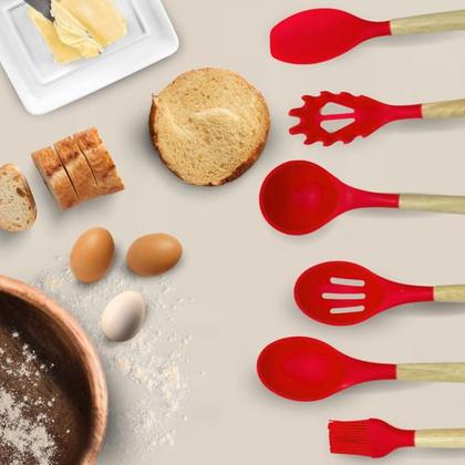 Imagem de Concha Escumadeira Jogo  Colheres E Talheres Silicone 12 peças