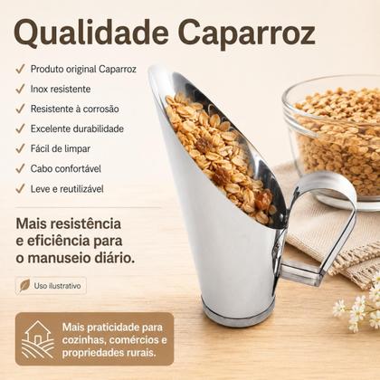 Imagem de Concha Medidora para Cereais Grãos Ração 2kg Caparroz Inox Pá Dosadora para Alimentos Secos Ração Uso Doméstico Comercial e Agropecuário